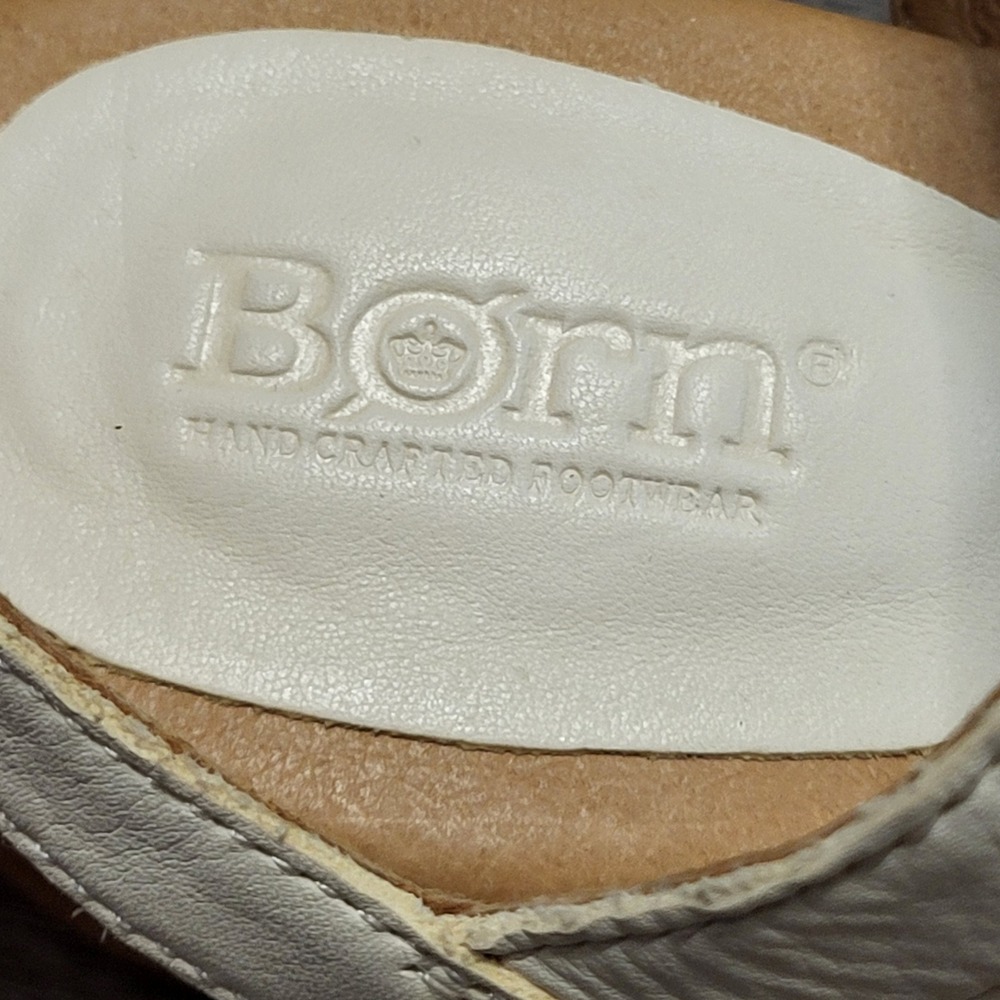 Born Cream Leather Braided Strap Block Heel Sandals Comfort Casual Women Size 11 - Picture 7 of 10